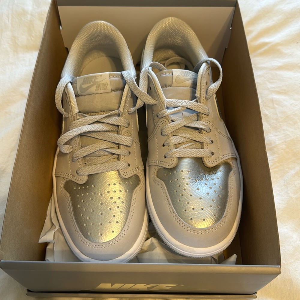 BRAND NEW SILVER AIR JORDANS